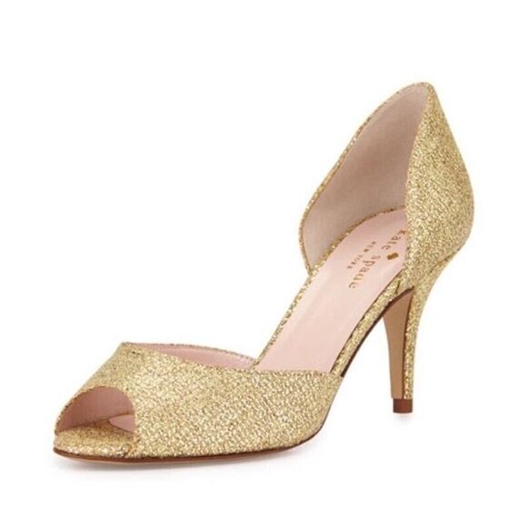 Kate Spade New York - Sage Gold Peep-Toe Glitter d’Orsay Pump sz 10.5 - Picture 1 of 13